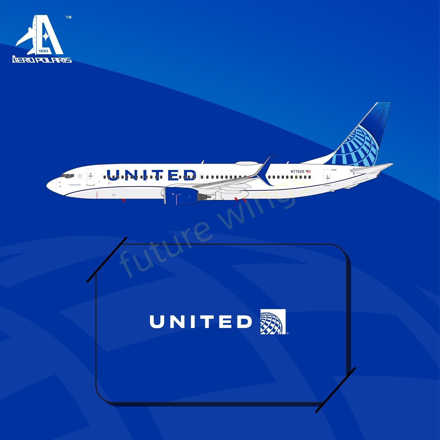 1:400 AeroPolaris United Airlines B737-800 N77520 Aircraft Model+Free Tractor
