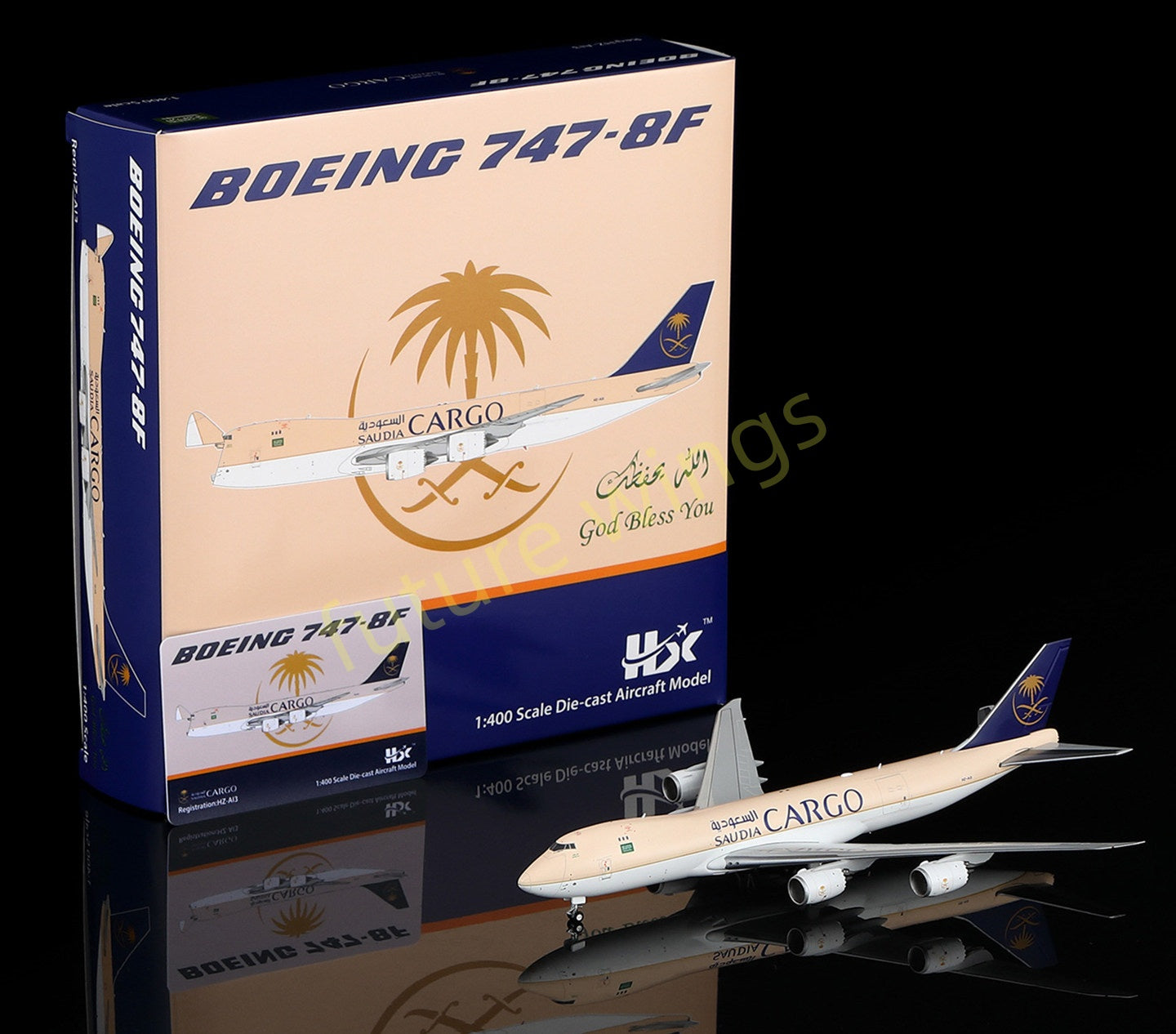 1:400 HX Models Saudia Cargo B747-8F HZ-AI3 HZ-AI4 Aircraft Model Free Tractor +Stand