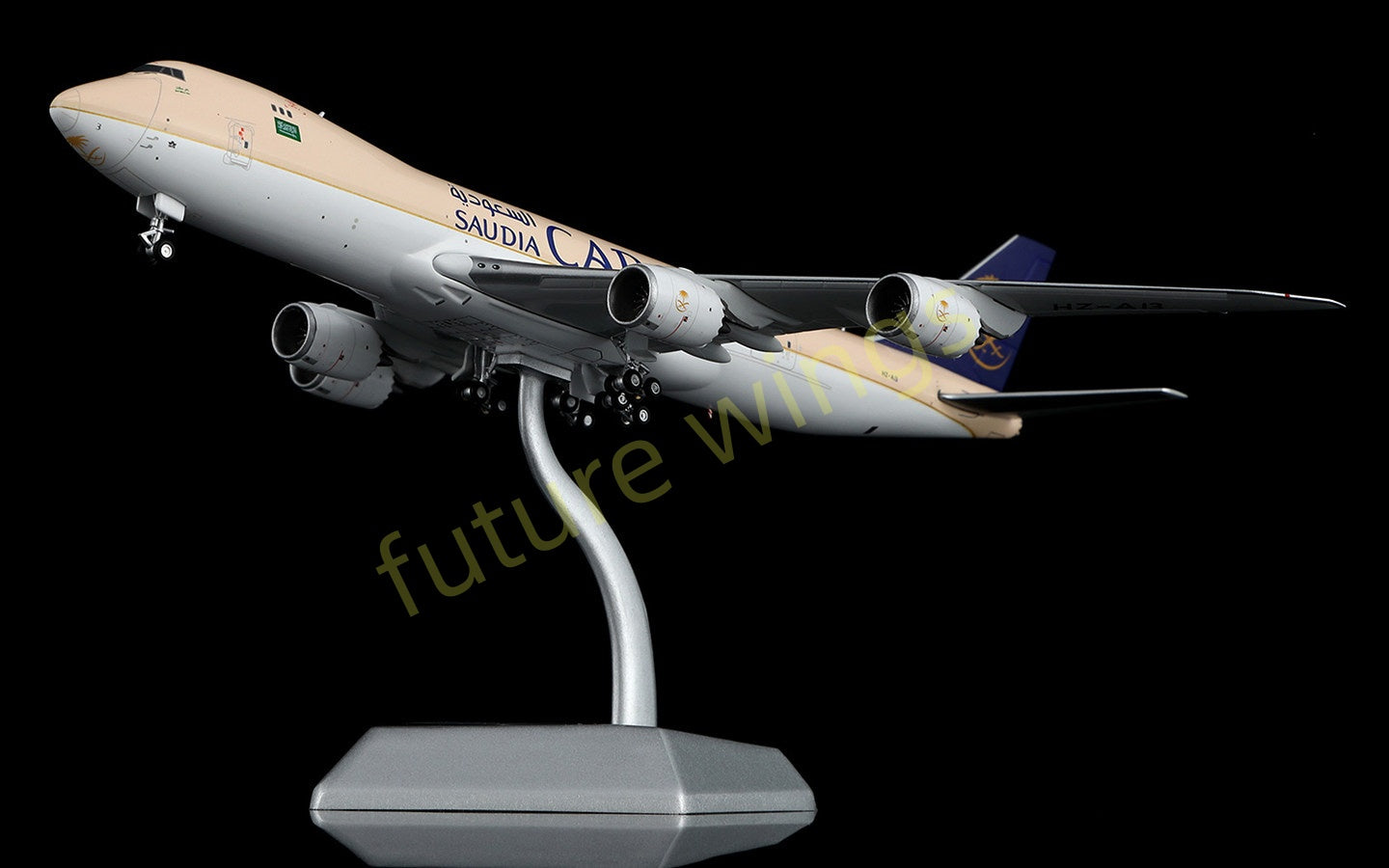 1:400 HX Models Saudia Cargo B747-8F HZ-AI3 HZ-AI4 Aircraft Model Free Tractor +Stand