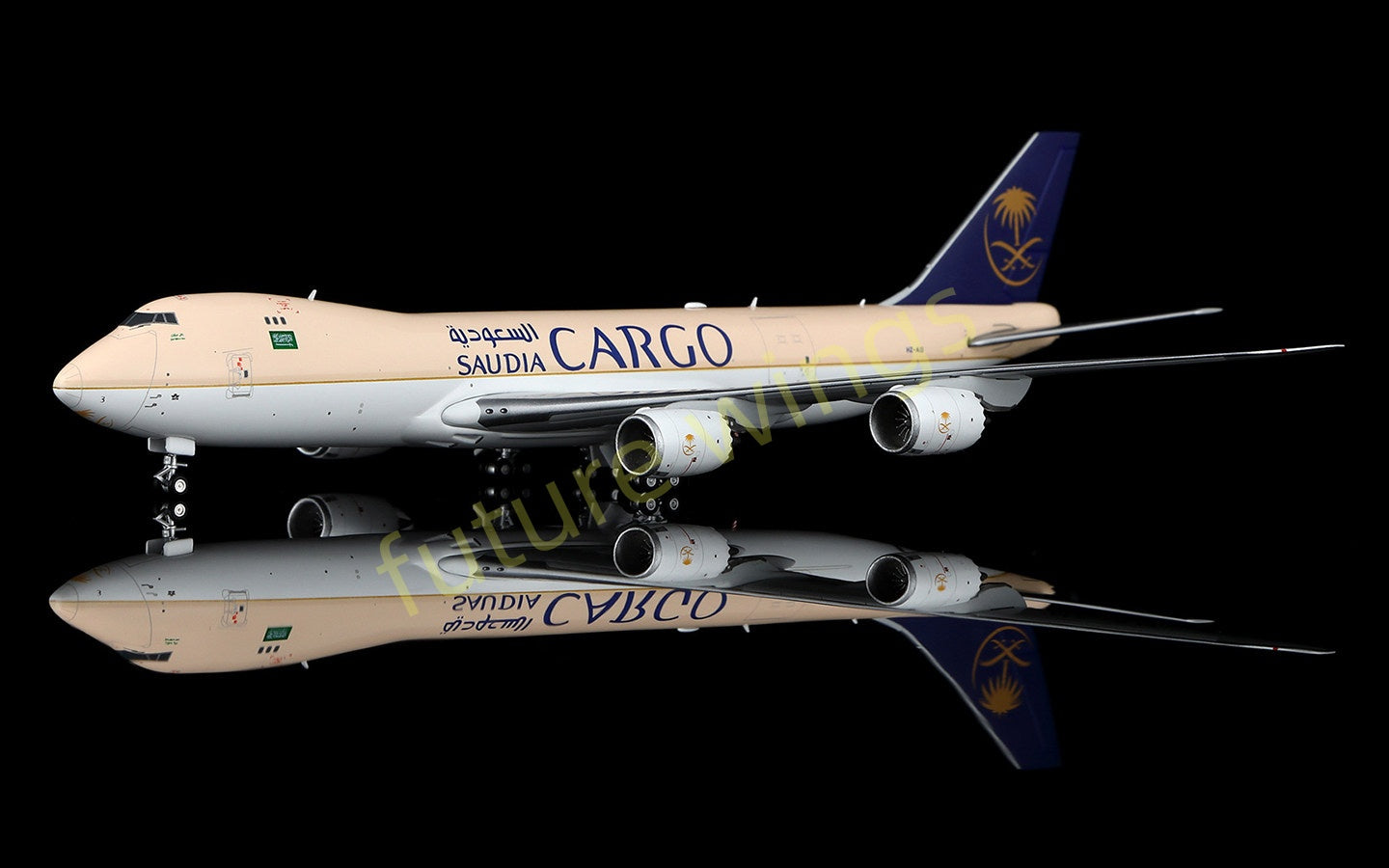 1:400 HX Models Saudia Cargo B747-8F HZ-AI3 HZ-AI4 Aircraft Model Free Tractor +Stand