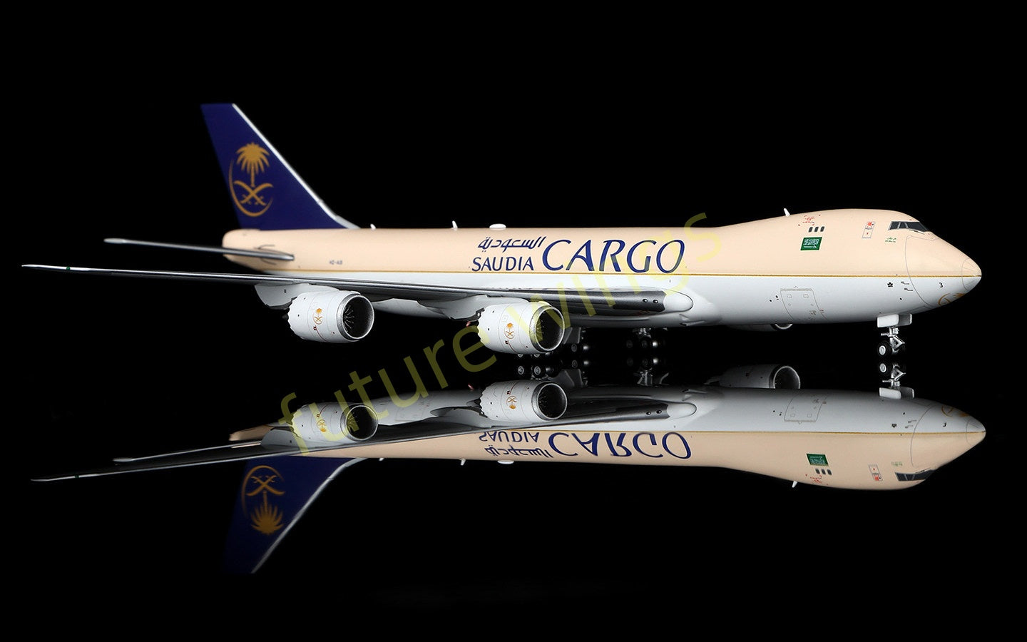 1:400 HX Models Saudia Cargo B747-8F HZ-AI3 HZ-AI4 Aircraft Model Free Tractor +Stand