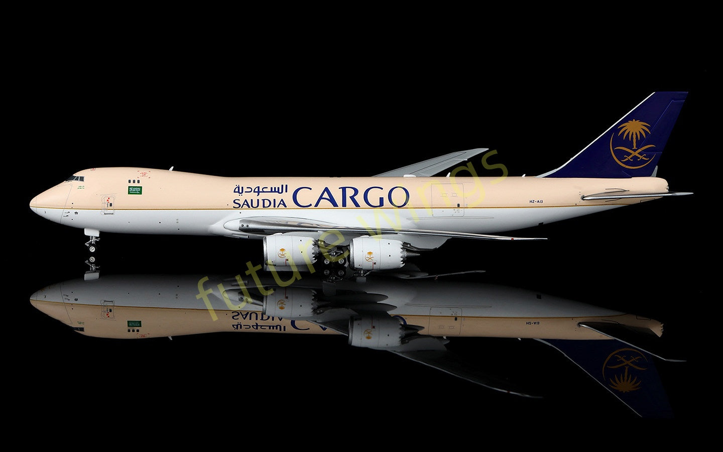 1:400 HX Models Saudia Cargo B747-8F HZ-AI3 HZ-AI4 Aircraft Model Free Tractor +Stand