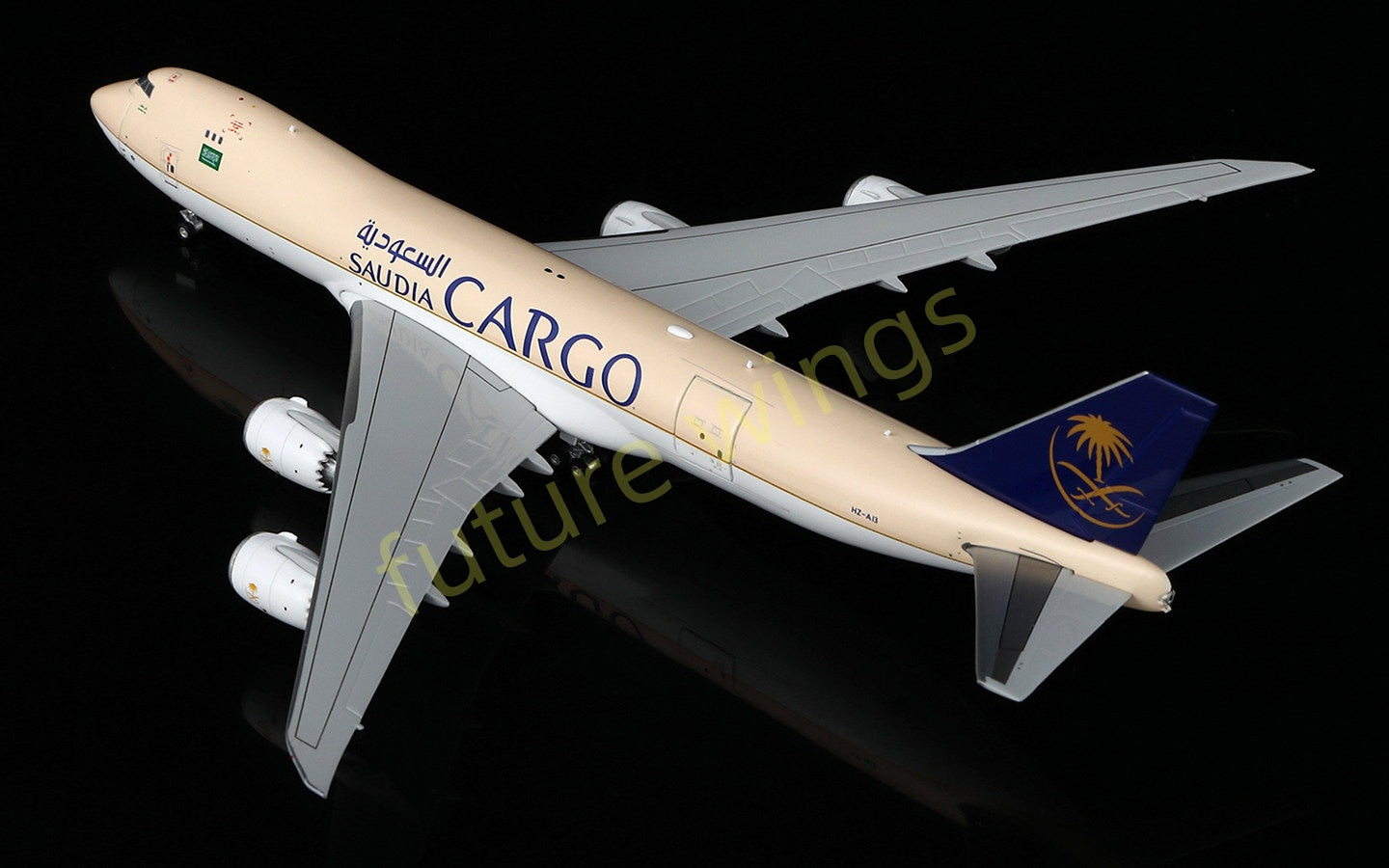 1:400 HX Models Saudia Cargo B747-8F HZ-AI3 HZ-AI4 Aircraft Model Free Tractor +Stand