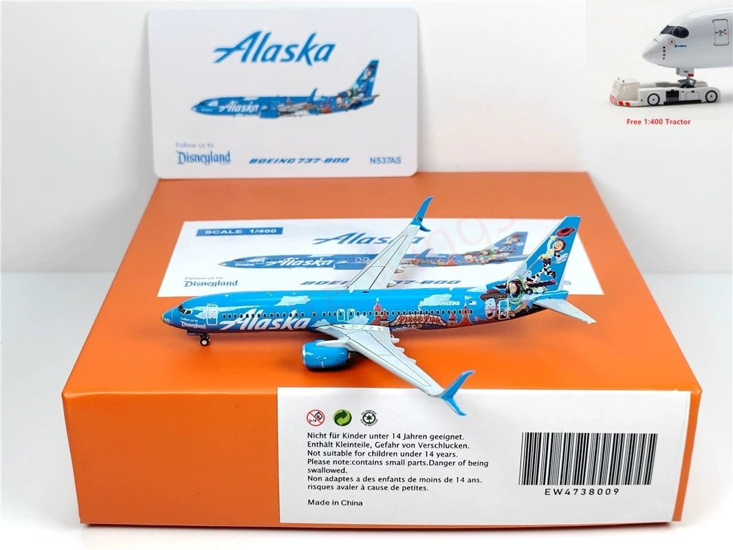 1:400 JC Wings EW4738009 Alaska Airlines B737-800 N537AS Aircraft Model+Free Tractor