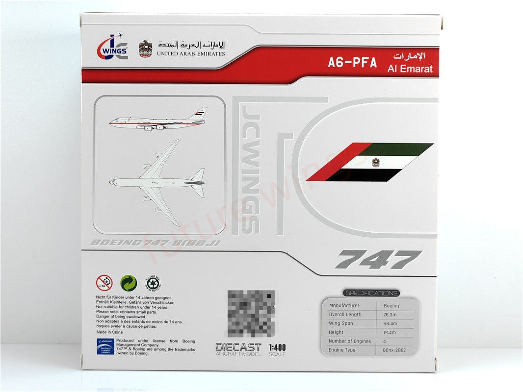 1:400 JC Wings LH4354 UAE B747-8 BBJ Aircraft Model+Free Tractor