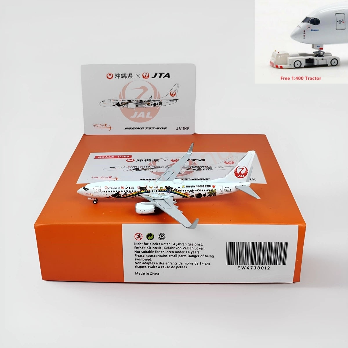 1:400 JC Wings EW4738012 Japan Airlines JAL B737-800 JA11RK Aircraft Model+Free Tractor