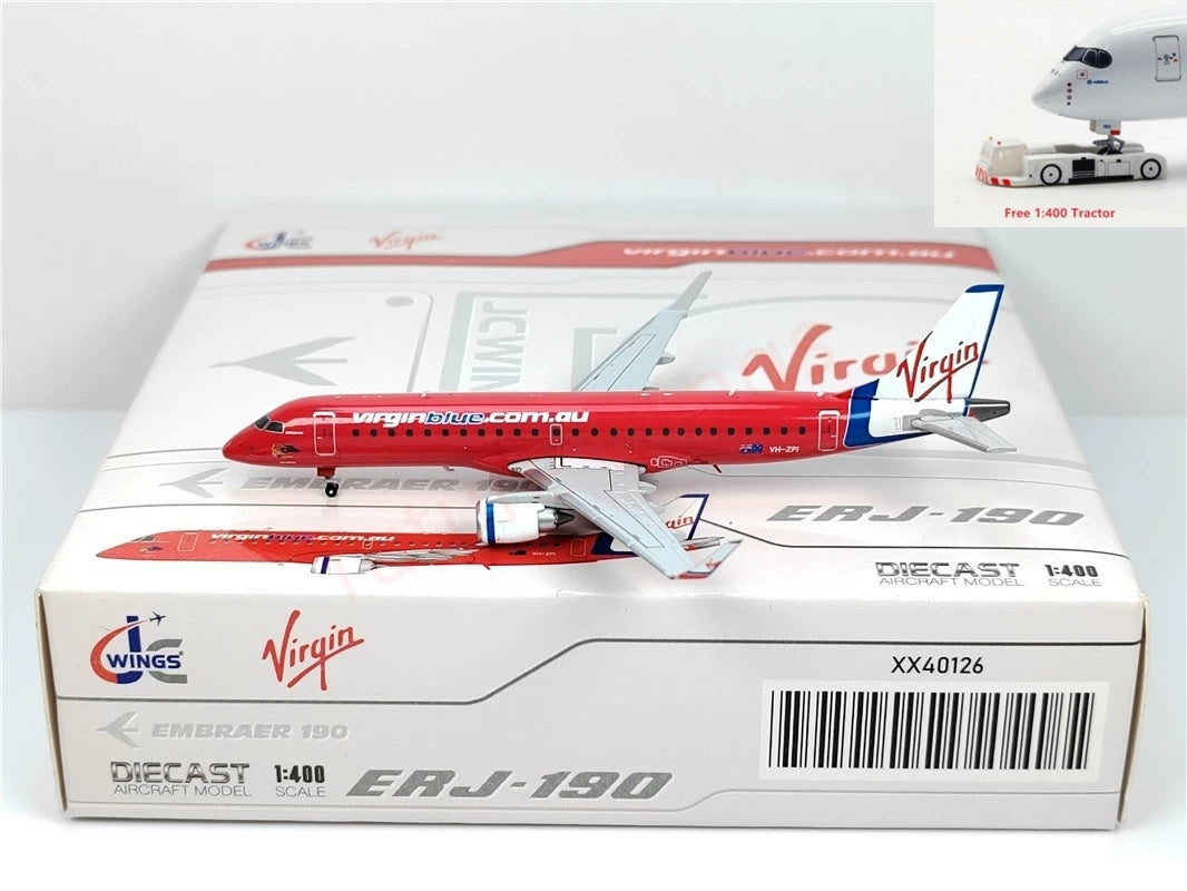 1:400 JC Wings XX40126 Virgin Blue ERJ-190AR VH-ZPI Aircraft Model+Free Tractor