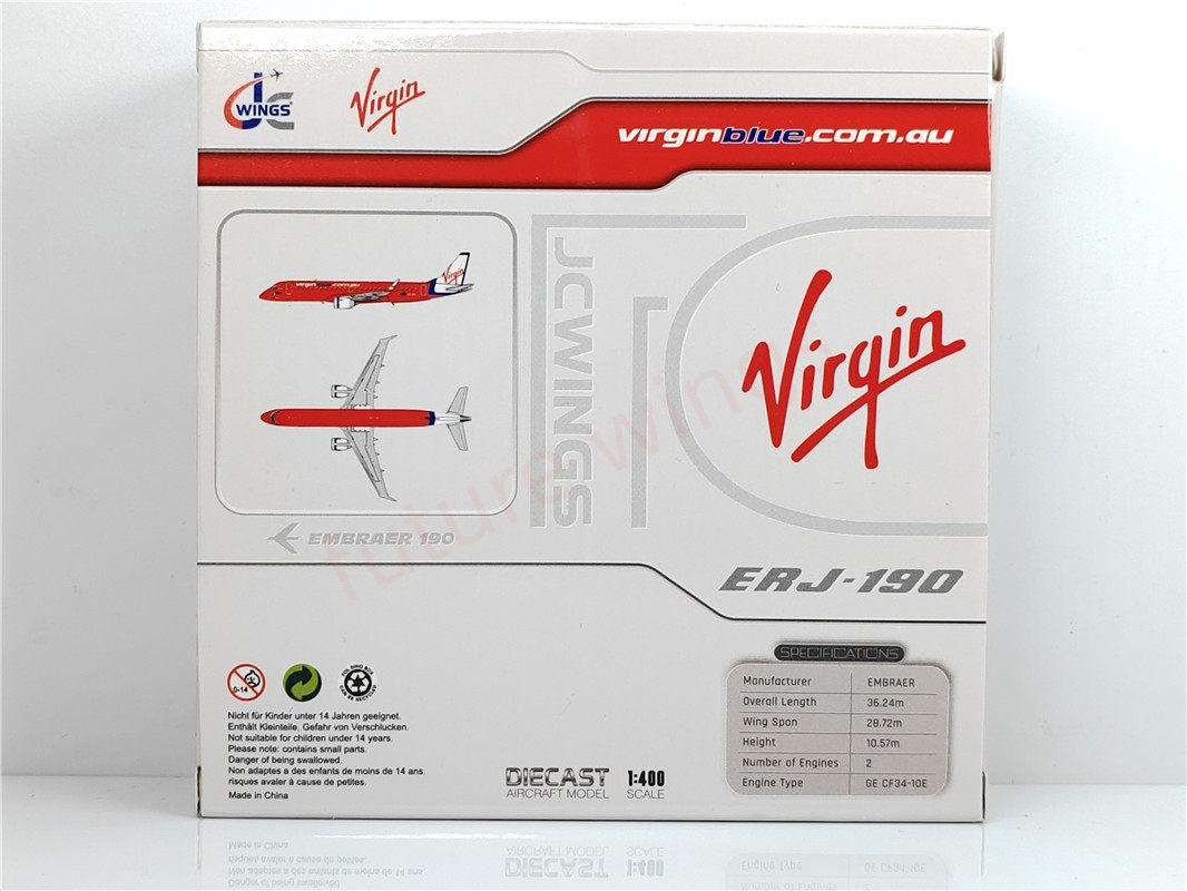 1:400 JC Wings XX40126 Virgin Blue ERJ-190AR VH-ZPI Aircraft Model+Free Tractor