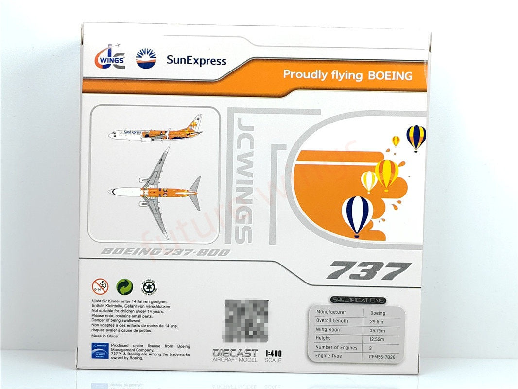 1:400 JC Wings LH4288 SunExpress B737-800 TC-SPF Aircraft Model+Free Tractor