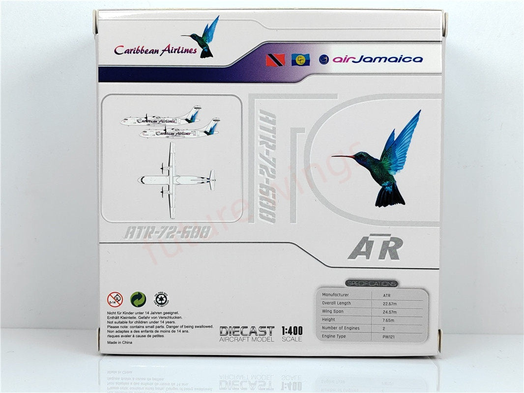 1:400 JC Wings XX40064 Caribbean Airlines ATR-72 9Y-TT Aircraft Model+Free Tractor