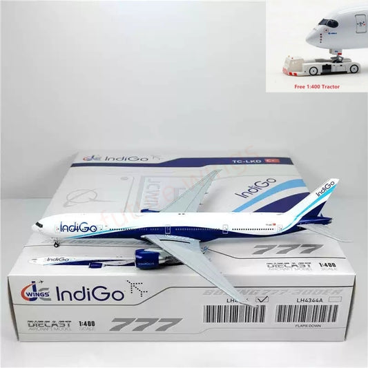 1:400 JC Wings LH4344 IndiGo B777-300ER TC-LKD Aircraft Model+Free Tractor