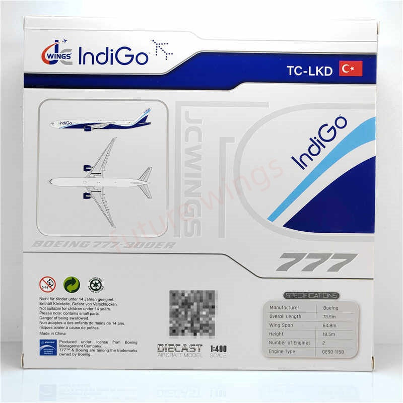 1:400 JC Wings LH4344 IndiGo B777-300ER TC-LKD Aircraft Model+Free Tractor