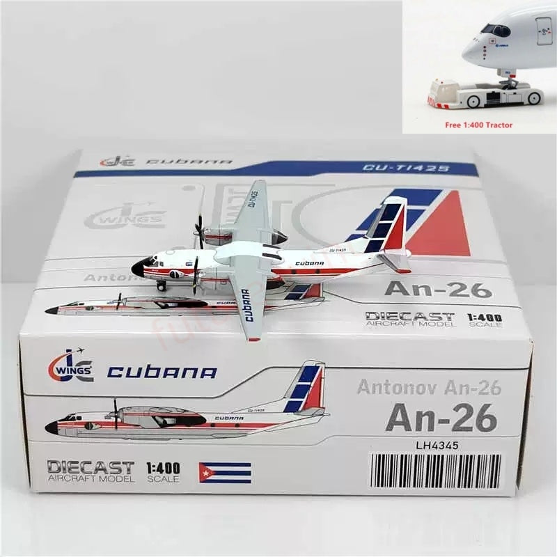 1:400 JC Wings LH4345 Cubana An-26 CU-T1425 Aircraft Model+Free Tractor