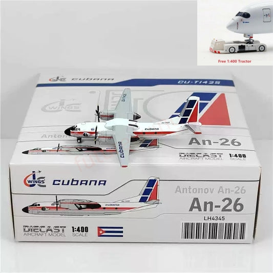 1:400 JC Wings LH4345 Cubana An-26 CU-T1425 Aircraft Model+Free Tractor