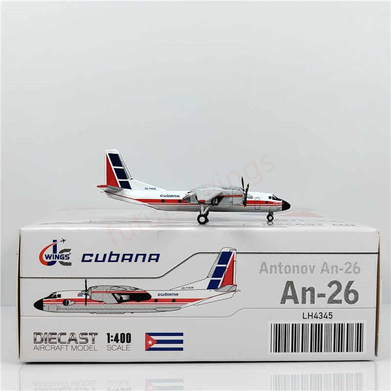 1:400 JC Wings LH4345 Cubana An-26 CU-T1425 Aircraft Model+Free Tractor