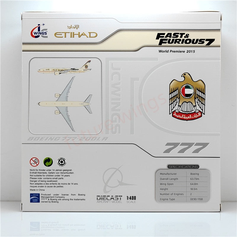 1:400 JC Wings XX40111 Etihad Airways B777-200LR A6-LRE Aircraft Model+Free Tractor