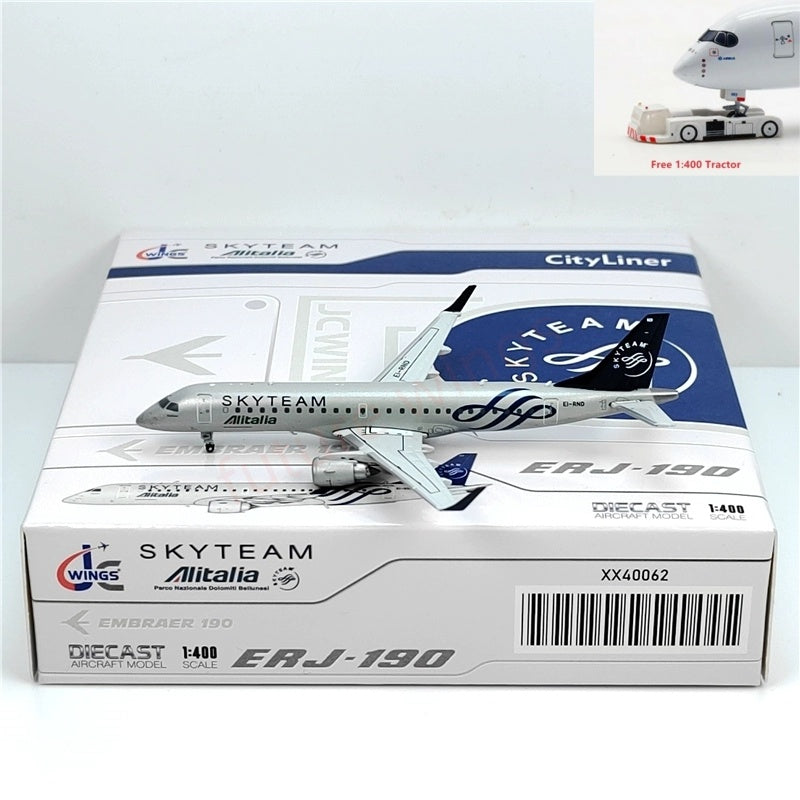 1:400 JC Wings XX40062 Alitalia ERJ-190STD EI-RND "SKYTEAM"Aircraft Model+Free Tractor