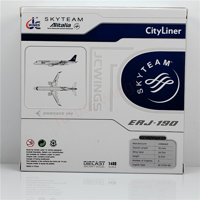 1:400 JC Wings XX40062 Alitalia ERJ-190STD EI-RND "SKYTEAM"Aircraft Model+Free Tractor