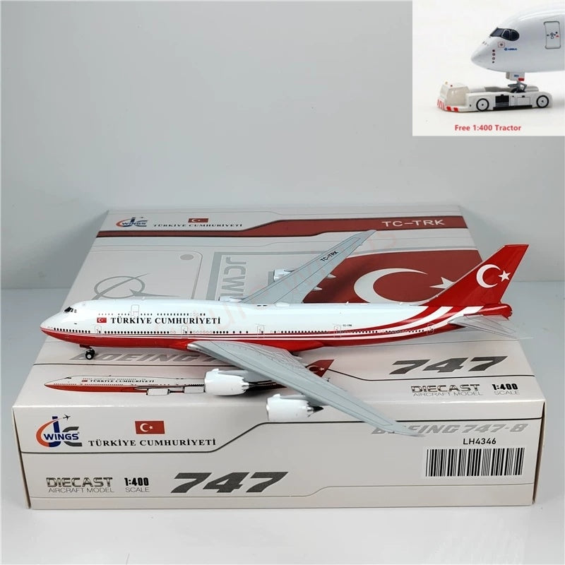 1:400 JC Wings LH4346 Turkey Gov B747-8 TC-TRK Aircraft Model+Free Tractor