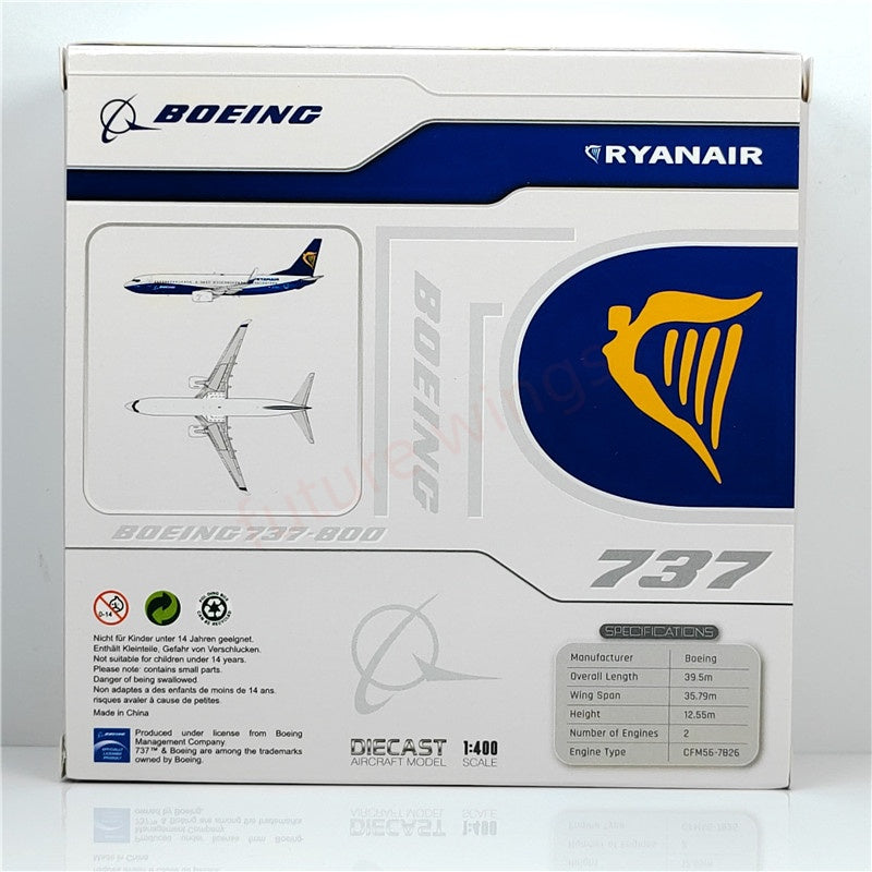 1:400 JC Wings XX40039 Ryan Air B737-800 EI-DCL Aircraft Model+Free Tractor