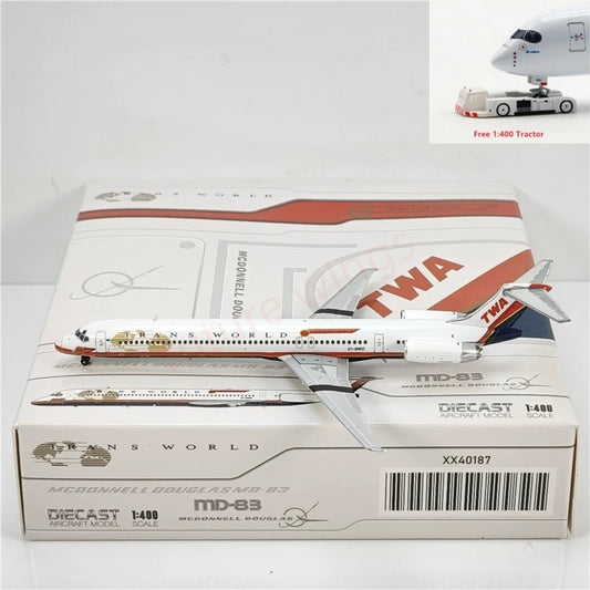 1:400 JC Wings XX40187 TWA MD-83 EI-BWD Aircraft Model+Free Tractor