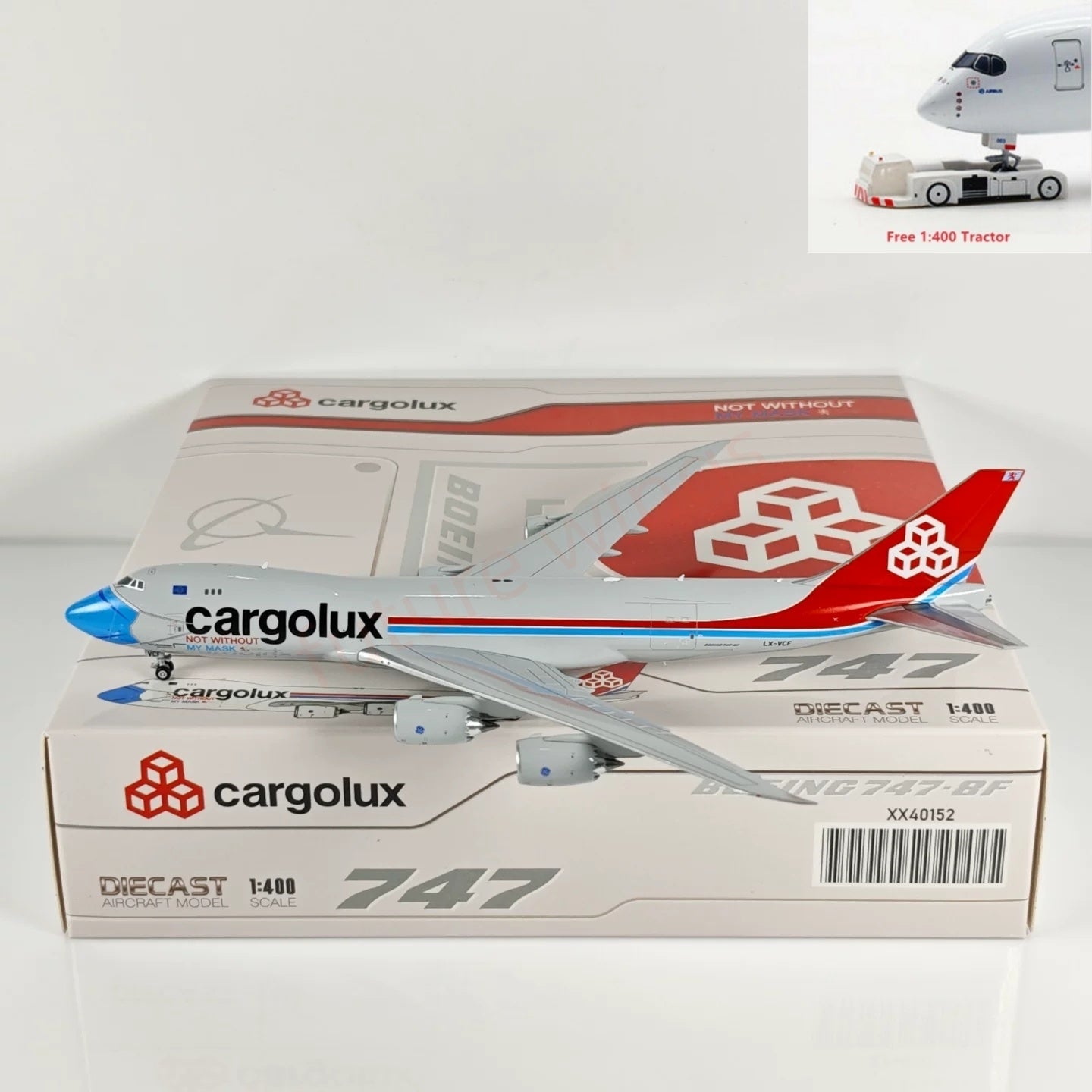 1:400 JC Wings XX40152 Cargolux B747-8F LX-VCF Aircraft Model+Free Tractor