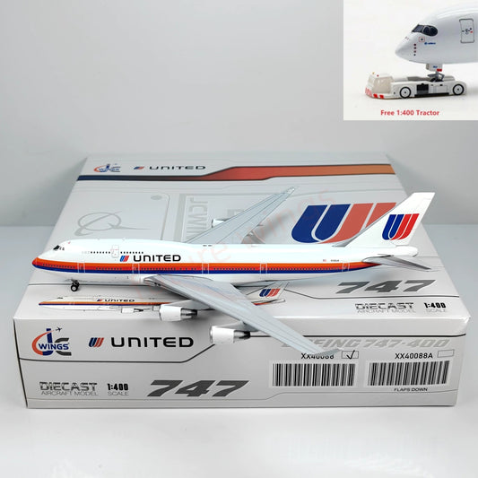 1:400 JC Wings XX40088 United Airlines B747-400 N185UA Aircraft Model+Free Tractor