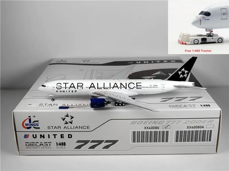 1:400 JC Wings XX40080 United Airlines B777-200 N218UA "STAR AIILIANCE" Aircraft Model+Free Tractor