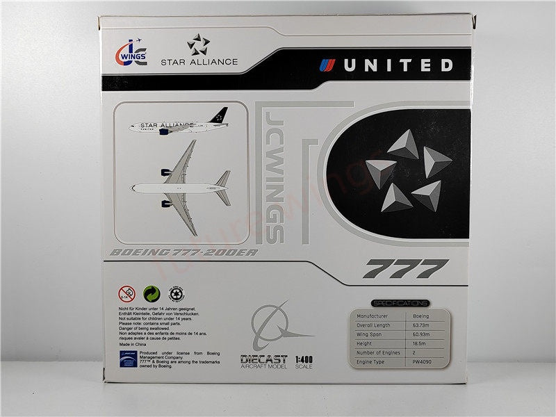 1:400 JC Wings XX40080 United Airlines B777-200 N218UA "STAR AIILIANCE" Aircraft Model+Free Tractor