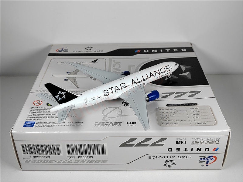 1:400 JC Wings XX40080 United Airlines B777-200 N218UA "STAR AIILIANCE" Aircraft Model+Free Tractor