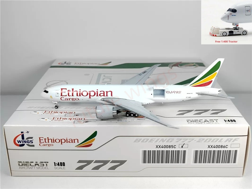 1:400 JC Wings XX40085C Ethiopian Cargo B777-200F ET-AWE Aircraft Model+Free Tractor