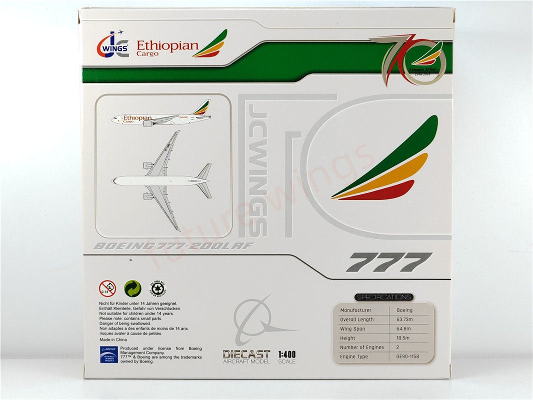 1:400 JC Wings XX40085C Ethiopian Cargo B777-200F ET-AWE Aircraft Model+Free Tractor