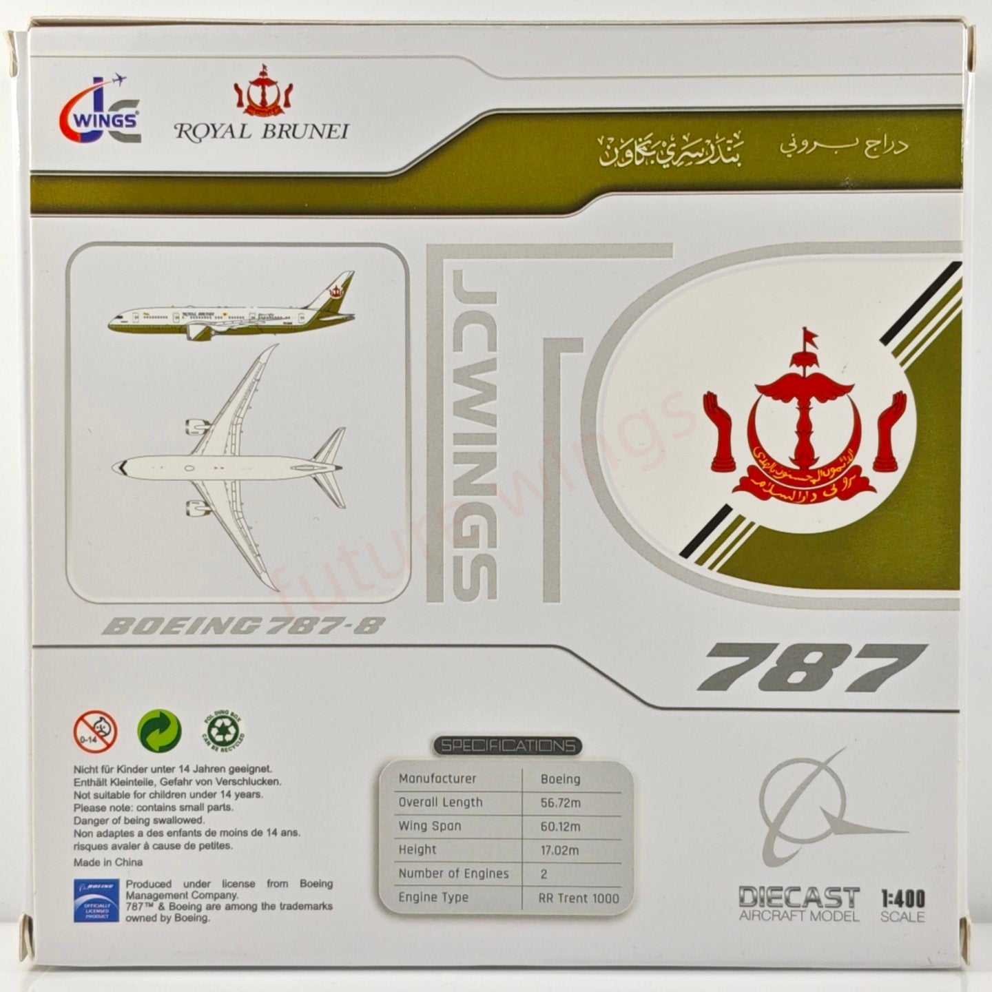 1:400 JC Wings XX40063 Royal Brunei B787-8 V8-OAS Airlines Aircraft Model+Free Tractor