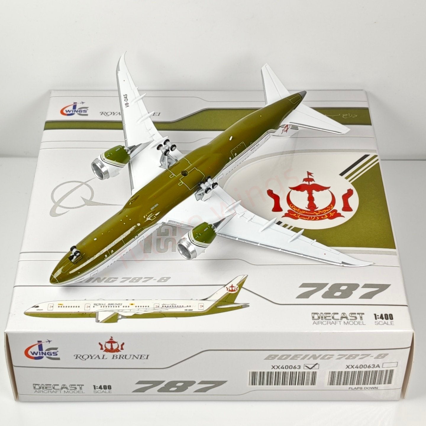 1:400 JC Wings XX40063 Royal Brunei B787-8 V8-OAS Airlines Aircraft Model+Free Tractor