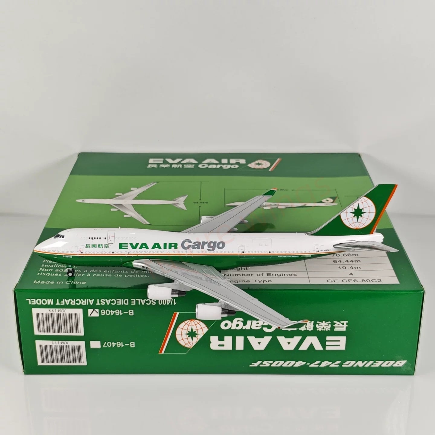 1:400 JC Wings XX4188 EVA Cargo B747-400 B-16406 Aircraft Model+Free Tractor