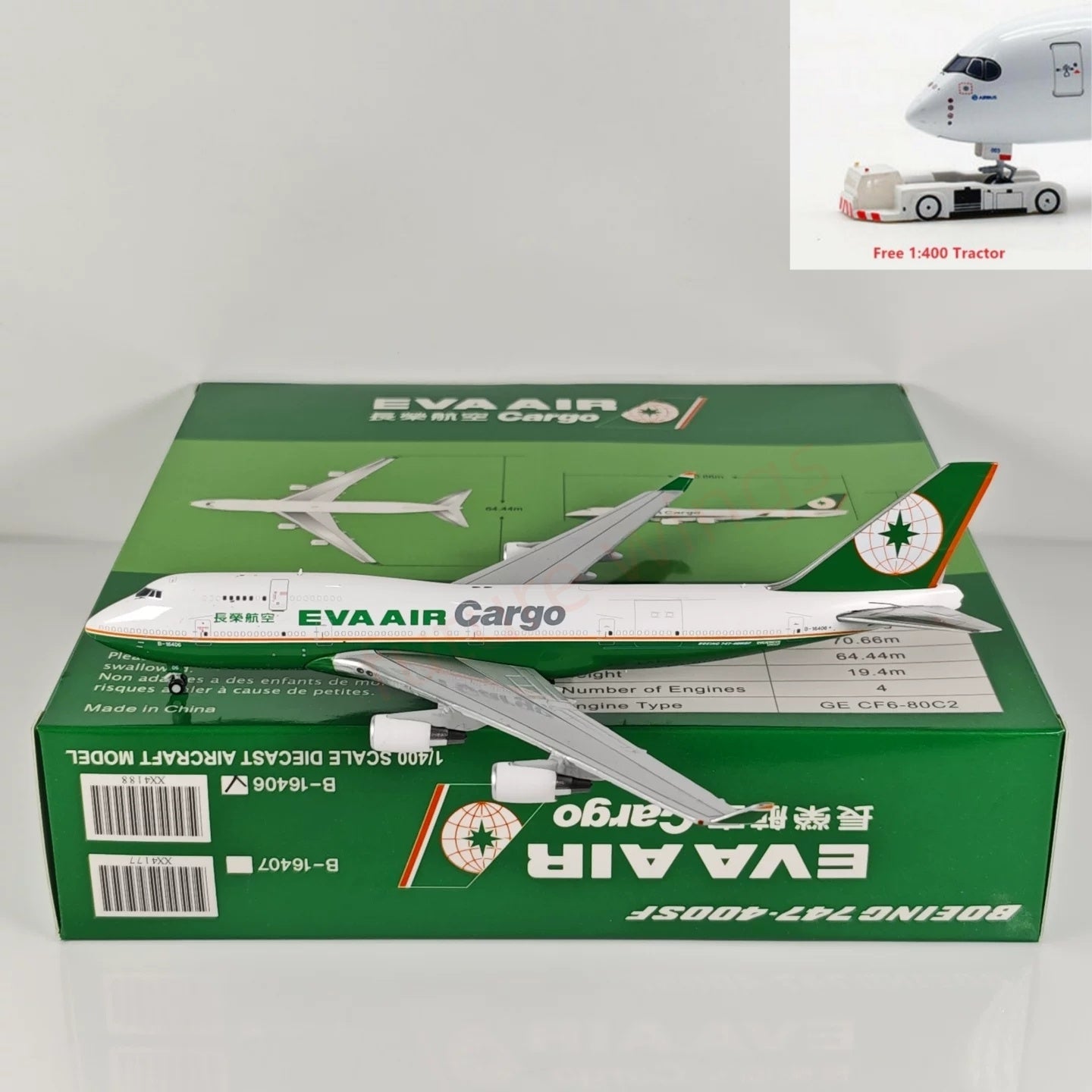 1:400 JC Wings XX4188 EVA Cargo B747-400 B-16406 Aircraft Model+Free Tractor