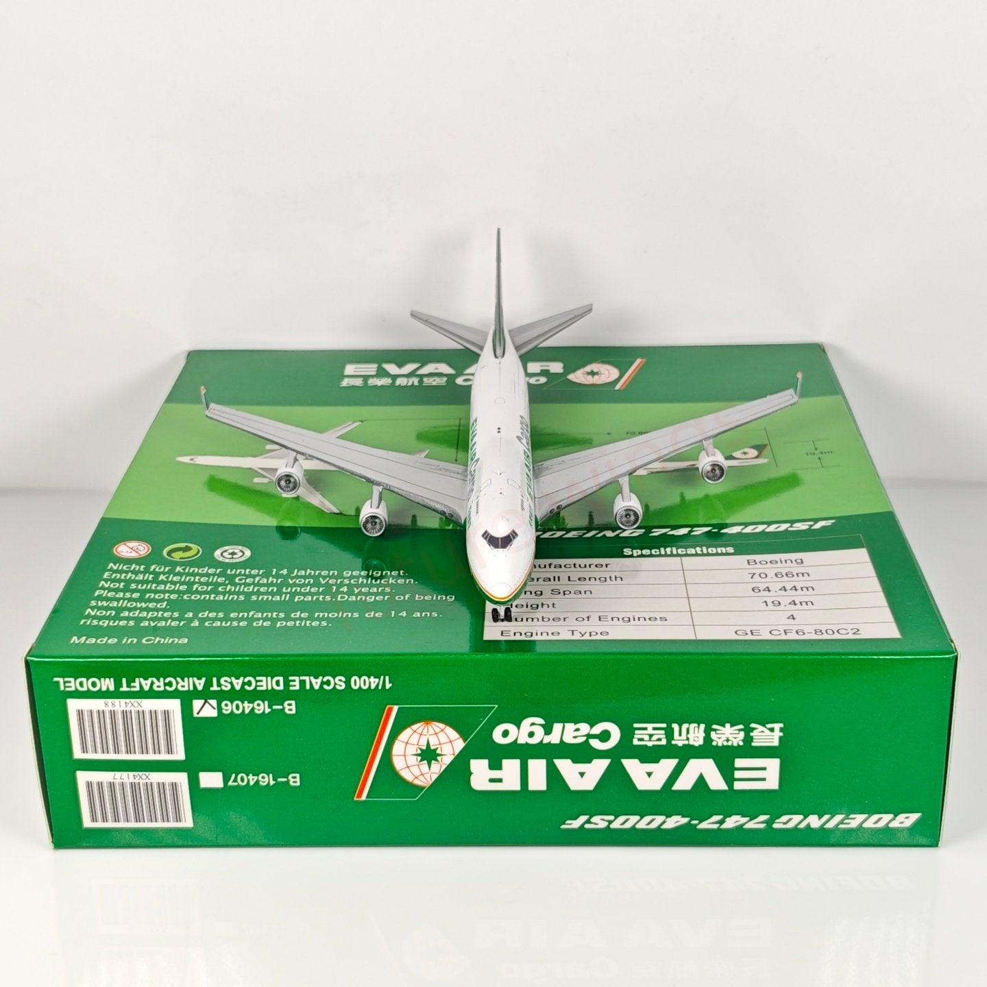 1:400 JC Wings XX4188 EVA Cargo B747-400 B-16406 Aircraft Model+Free Tractor