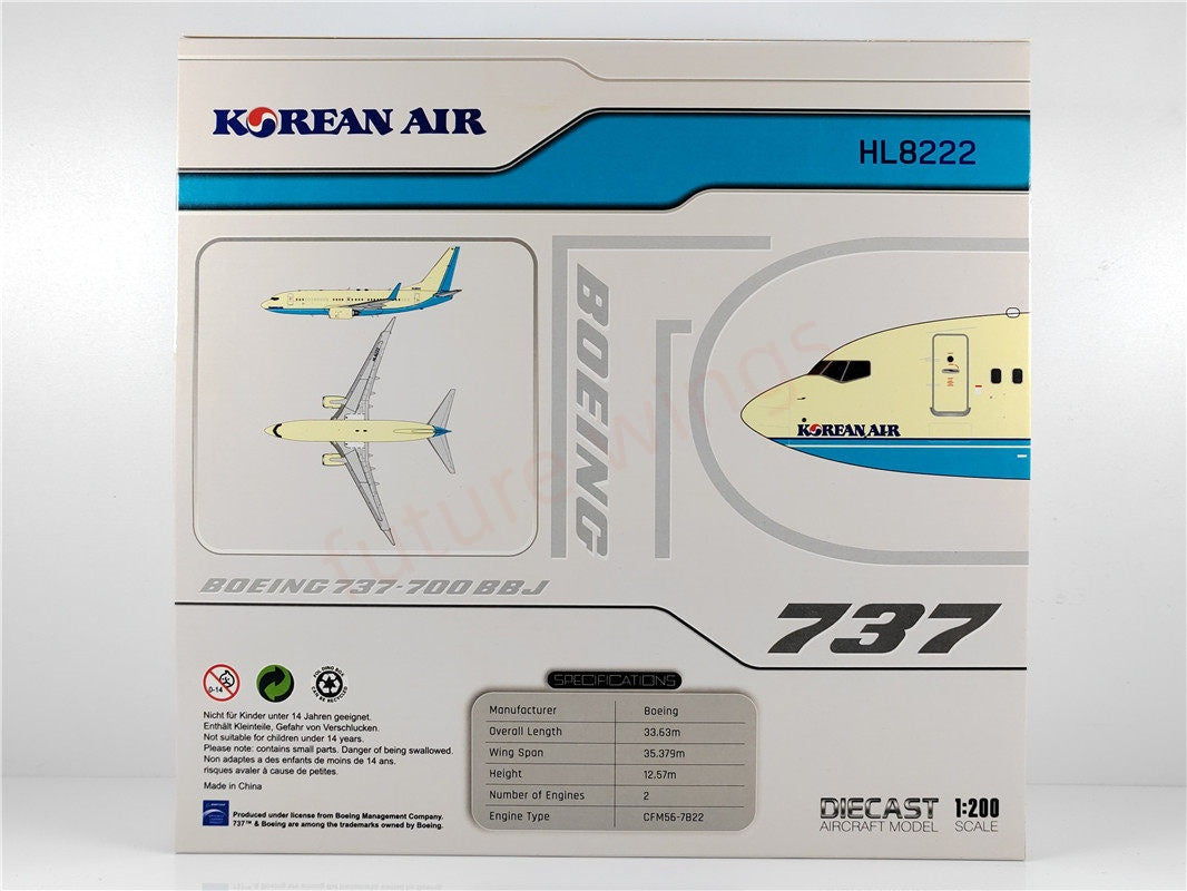 1:200 JC Wings EW2737009 Korean Air B737-700 HL8222 Diecast Aircraft Model