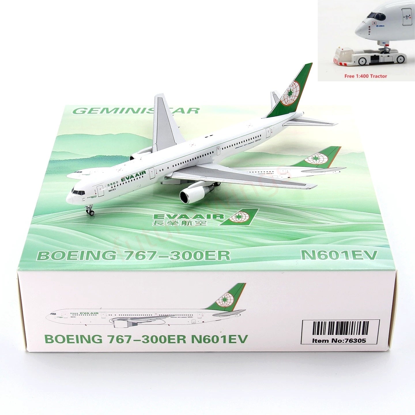 1:400 Geministar EVA Air B767-300ER N601EV Aircraft Model+Free Tractor