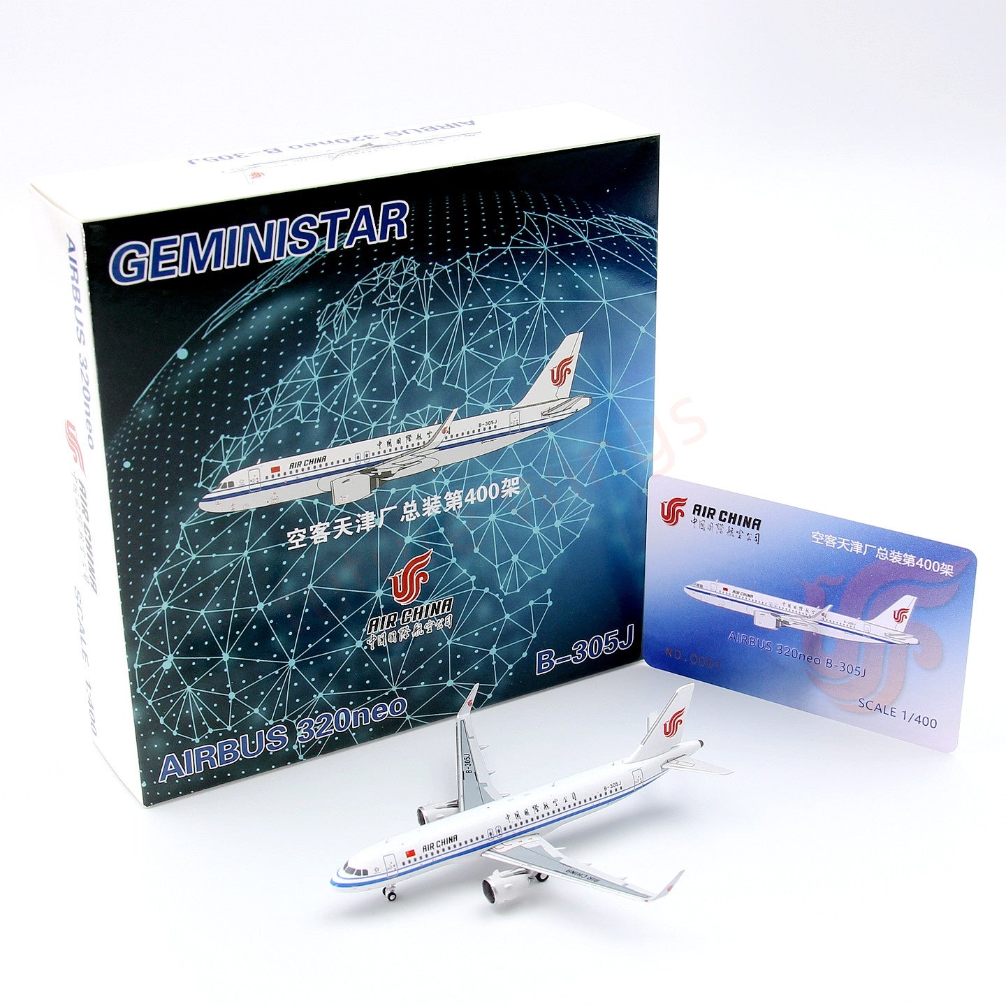 1:400 Geministar Air China A320neo B-305J (The 400th Aircraft in Airbus TianJing Factory) Aircraft Model+Free Tractor