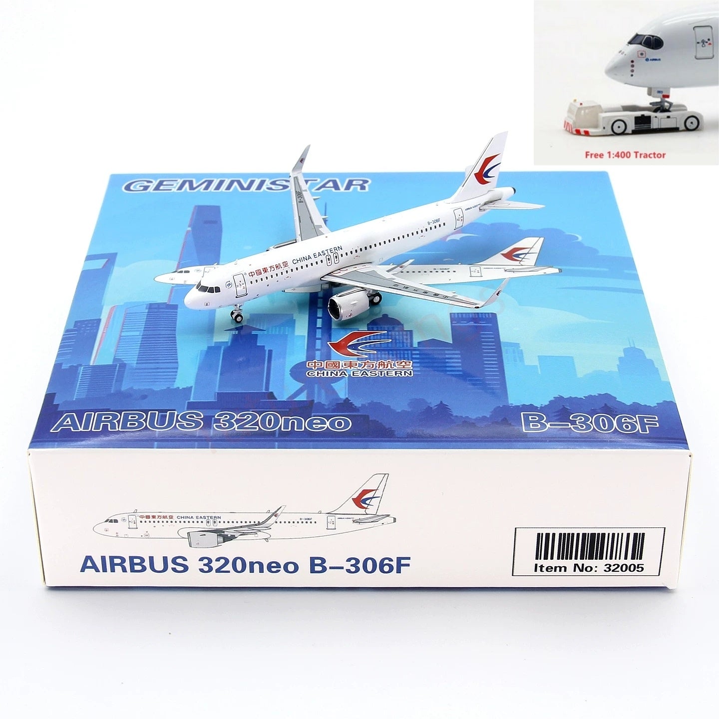 1:400 Geministar China Eastern Airlines A320neo B-306F Aircraft Model+Free Tractor