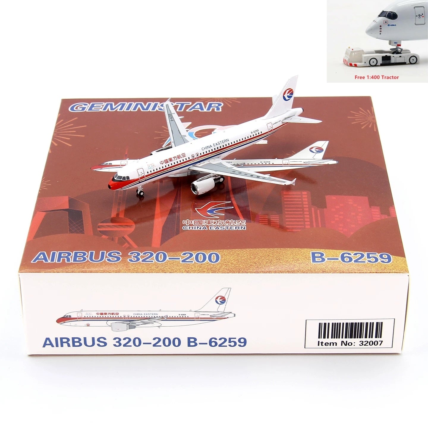 1:400 Geministar China Eastern Airlines A320 B-6259 Aircraft Model+Free Tractor