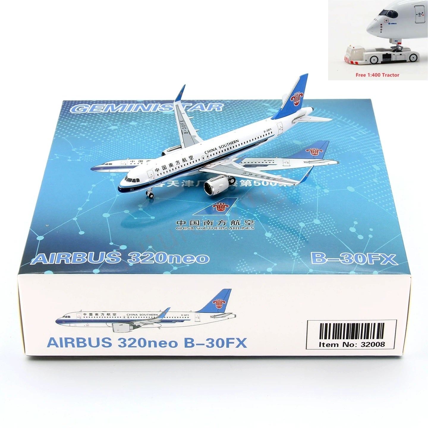1:400 Geministar China Southern Airlines A320neo B-30FX Aircraft Model+Free Tractor