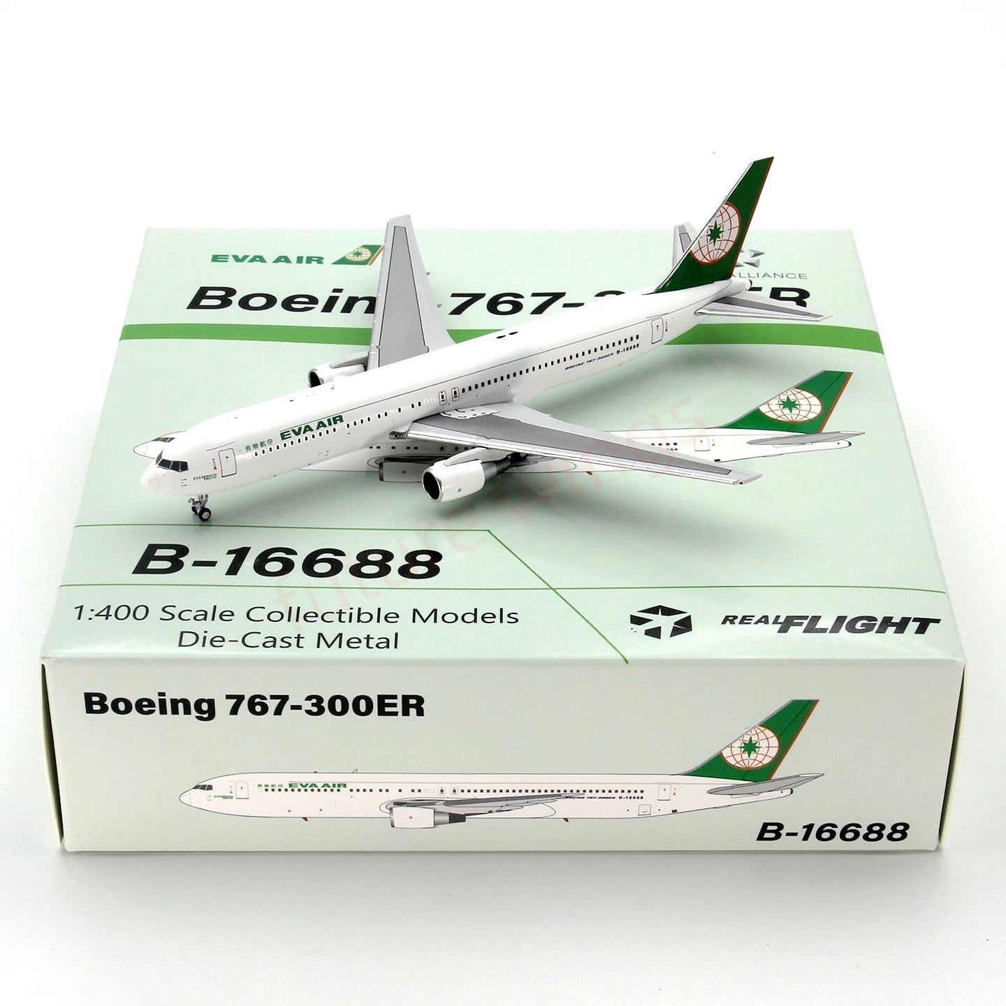 1:400 RealFlight EVA Air B767-300ER B-16688 Aircraft Model+Free Tractor