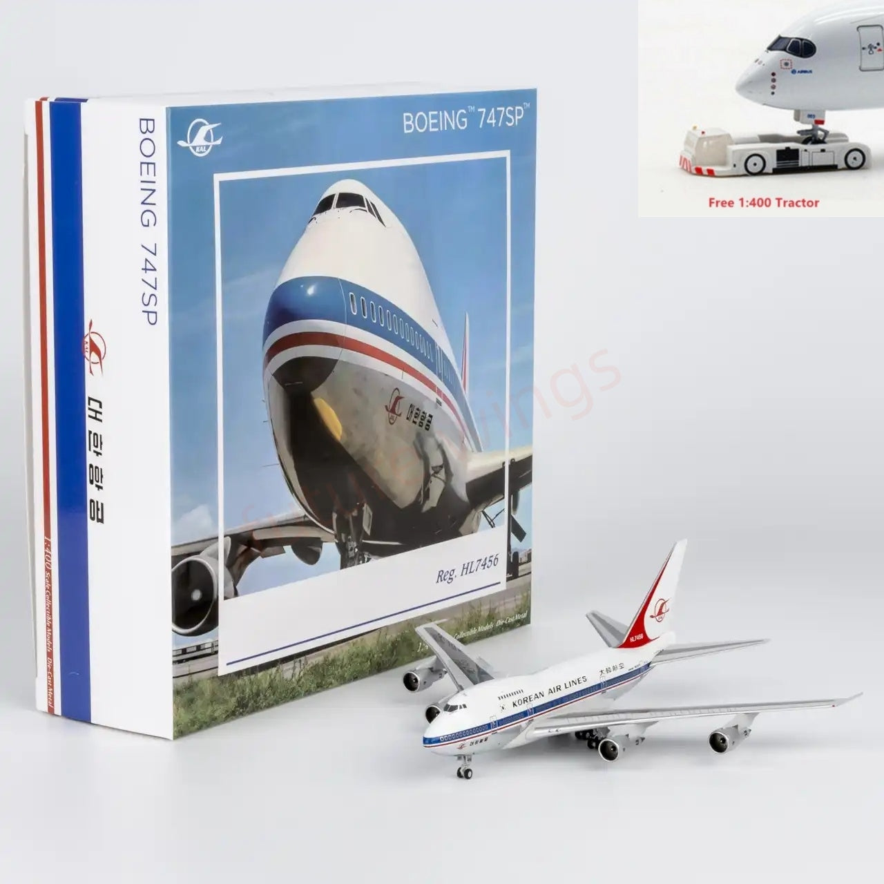 1:400 NG Models NG07043 Korean Airlines B747SP HL7456 Aircraft Model+Free Tractor