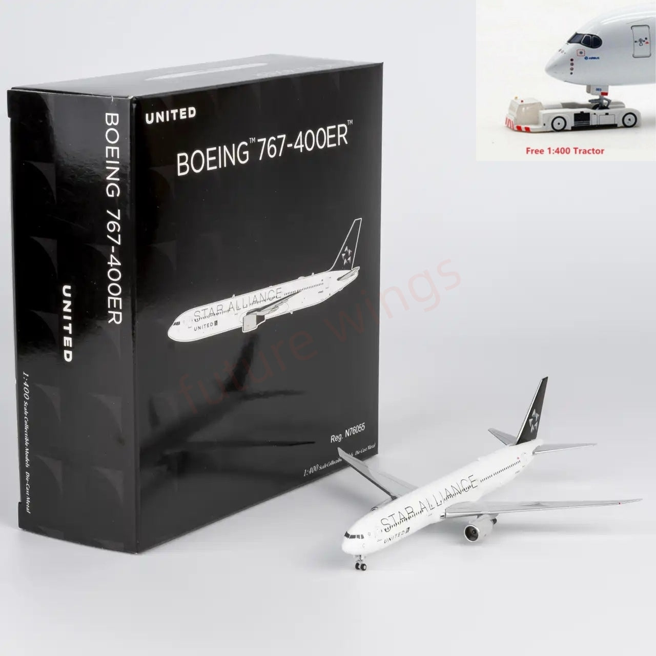 1:400 NG Models NG18002 United Airlines B767-400ER N76055 Aircraft Model+Free Tractor