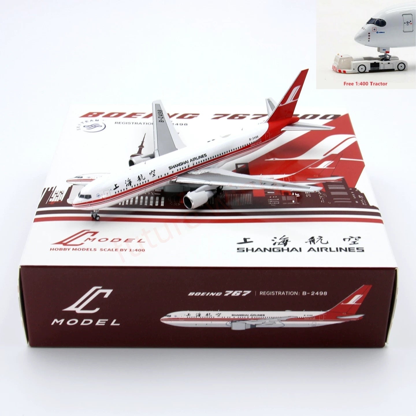1:400 C Model Shanghai Airlines B767-300ER B-2498 Aircraft Model+Free Tractor