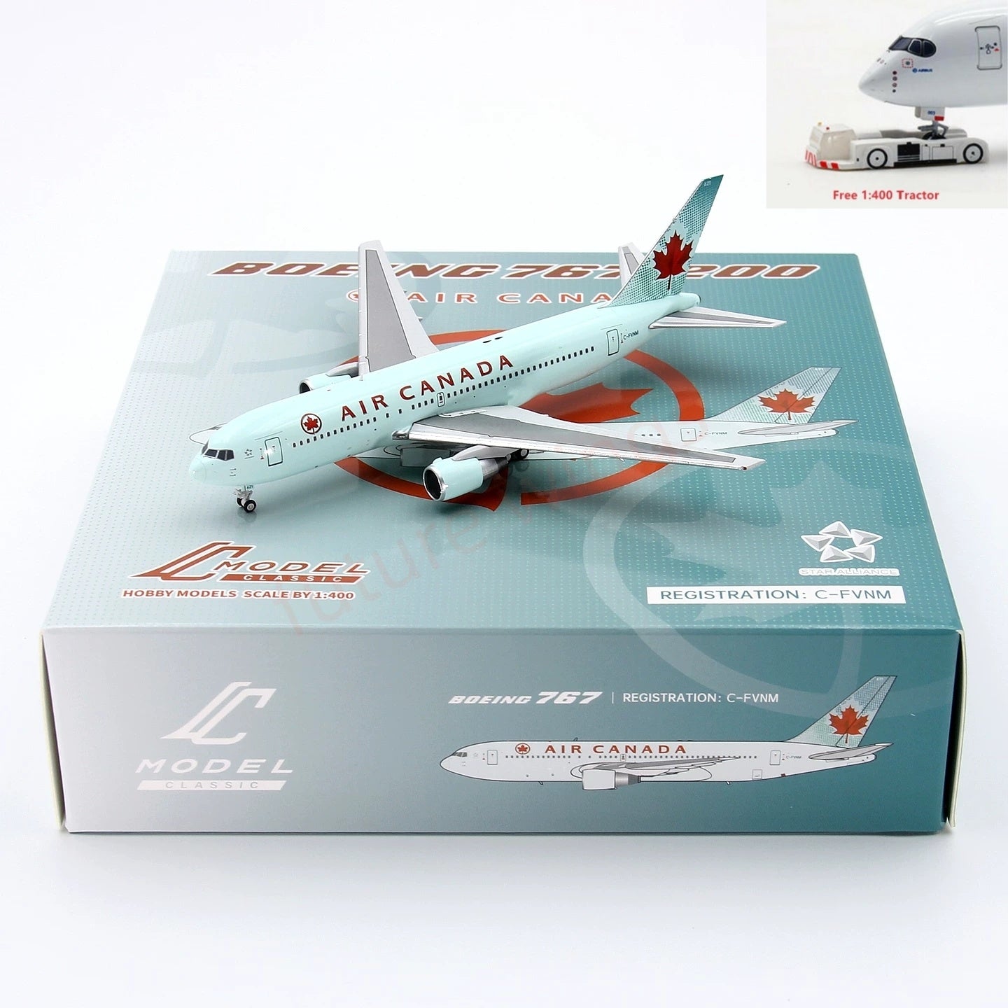 1:400 C Model Air Canada B767-300 C-FVNM Aircraft Model+Free Tractor