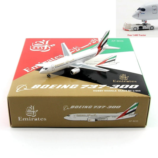 1:400 C Model Emirates Airways B737-300 AP-BCD Aircraft Model+Free Tractor
