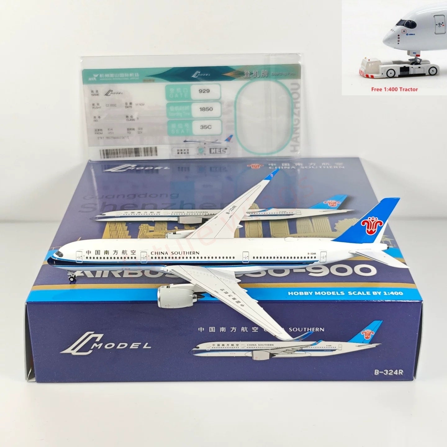 1:400 C Model China Southern Airlines A350-900 B-324R Aircraft Model+Free Tractor